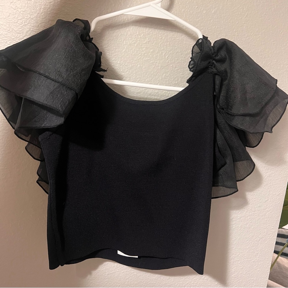 Elegant Black Ruffle Sleeve Top